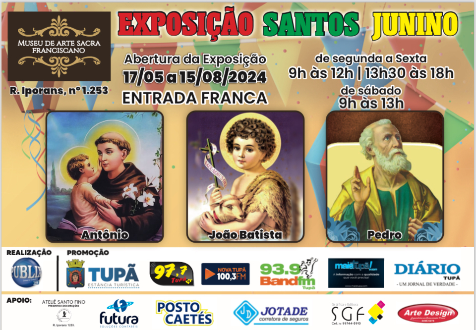 Museu de Arte Sacra Franciscana de Tupã terá exposição de Santos Juninos
